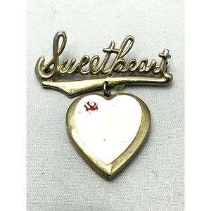 Vintage Sweetheart Heart Locket Brooch Pin